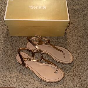 Aldo Metallic Rose Gold T-Strap Sandals